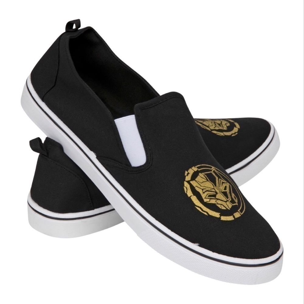 New! Marvel Black Panther Men’s Slip On Canvas Gold Logo Sneakers Shoes 12